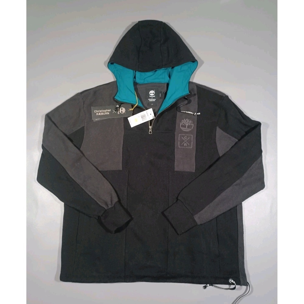 Timberland X Raeburn Hoodie Mens L Black Gray Color Block 1/4 Zip Pullover NWT